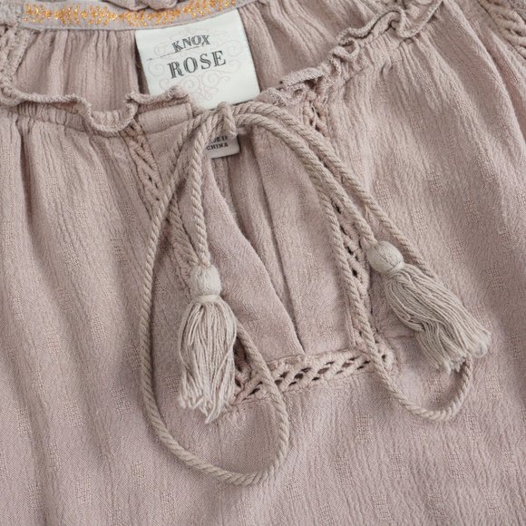 Knox Rose Long Sleeve Blouse Top Women Size S Rayon Dusty Pink Laced Boho Flowy - Picture 4 of 11